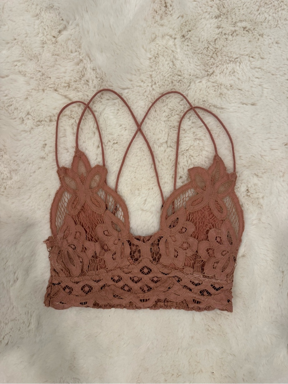 Free People Rose Brown Lace Bralette with Floral Appliqué